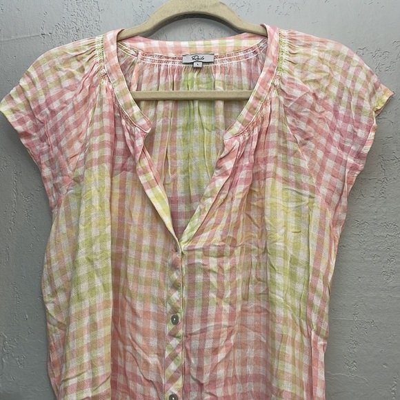 Rails Gingham Alena Button Down Blouse in Lemon Raspberry Plaid - Picture 3 of 7